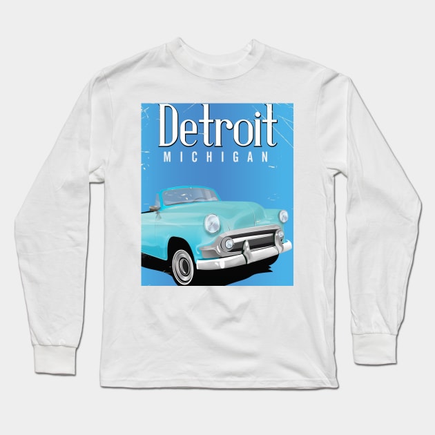 Detroit Michigan travel poster Long Sleeve T-Shirt by nickemporium1